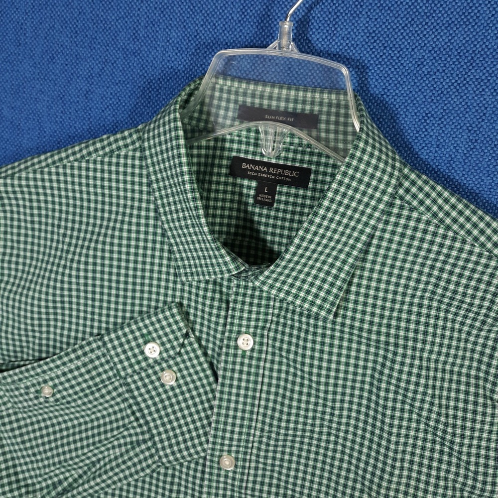 Banana Republic Tech Stretch Cotton Shirt Mens Large Slim Flex Fit Green